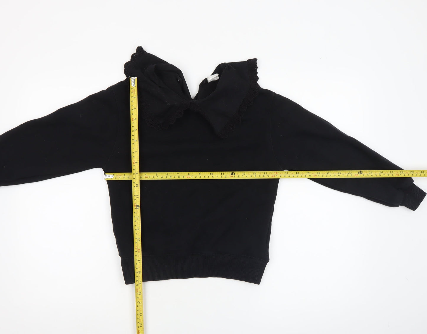 ZARA Girls Black Collared Long Sleeve Pullover Blouse 10 Years 140cm