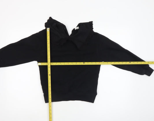 ZARA Girls Black Collared Long Sleeve Pullover Blouse 10 Years 140cm