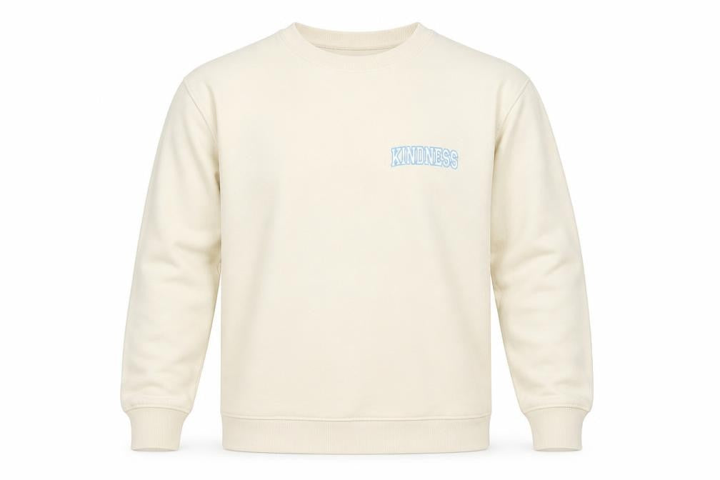 Nobody's Child Men's Beige Kindness Embroidered Crew Neck Sweatshirt L