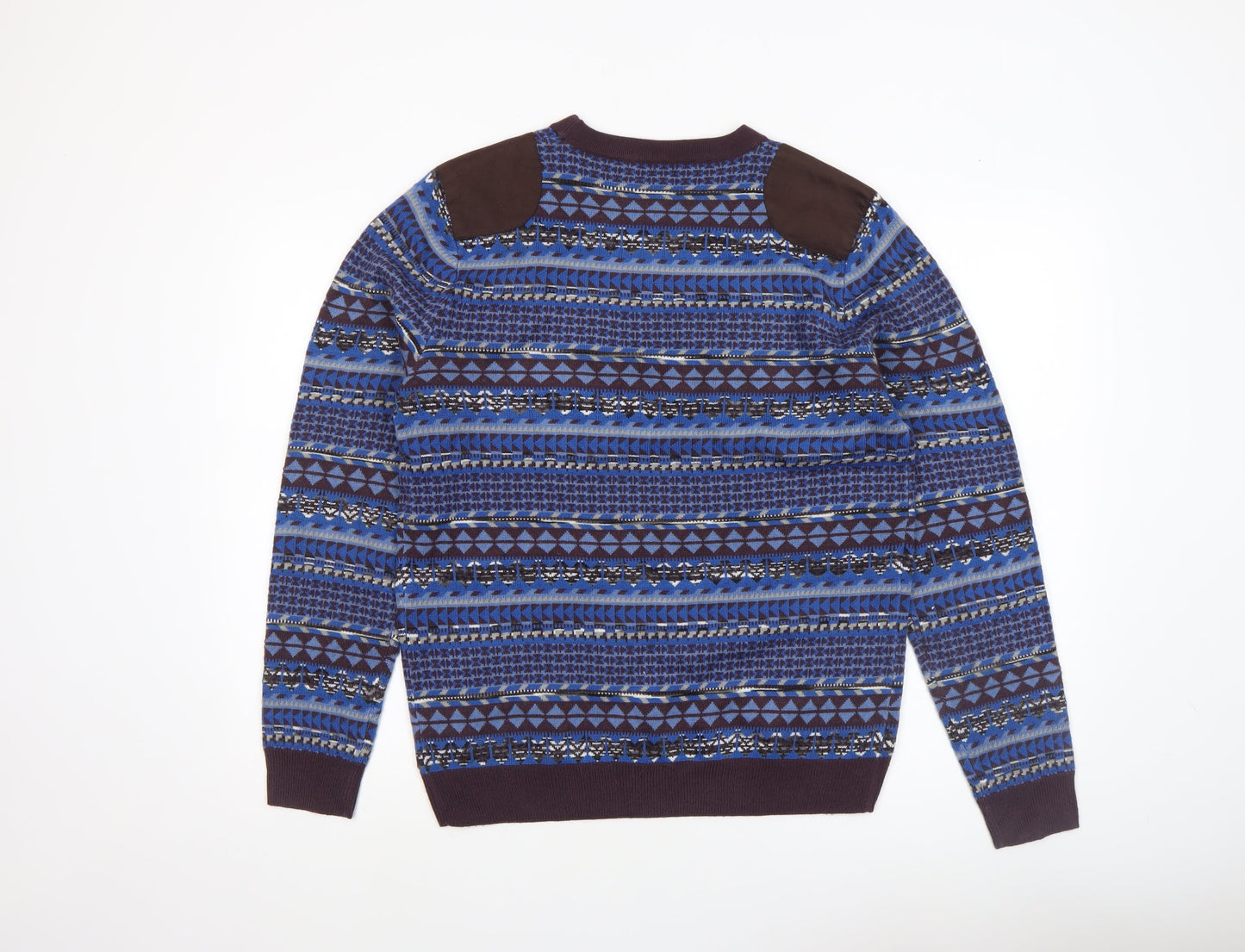 Tokyo Laundry Men's Blue Geometric Knit Crew Neck Jumper Size M