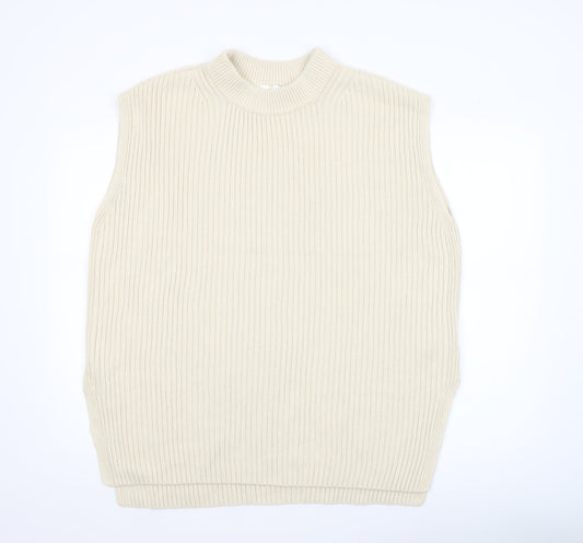 H&M Women Beige Mock Neck Sleeveless Ribbed Knit Vest Size 12
