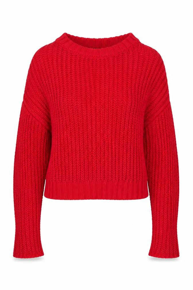 MIMI MEKETE Women Red Chunky Knit Cotton Pullover Jumper L