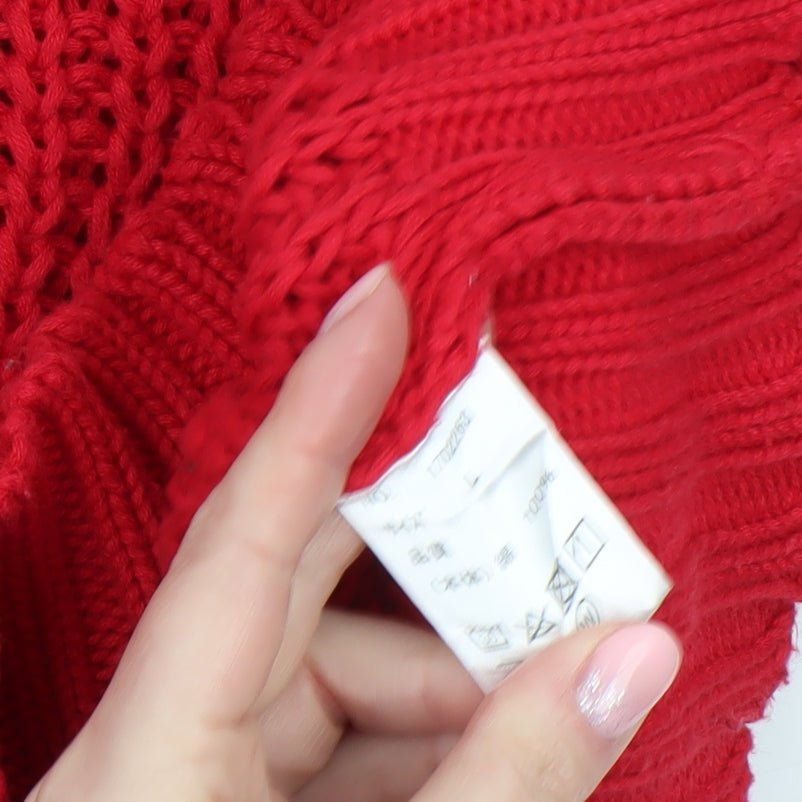 MIMI MEKETE Women Red Chunky Knit Cotton Pullover Jumper L