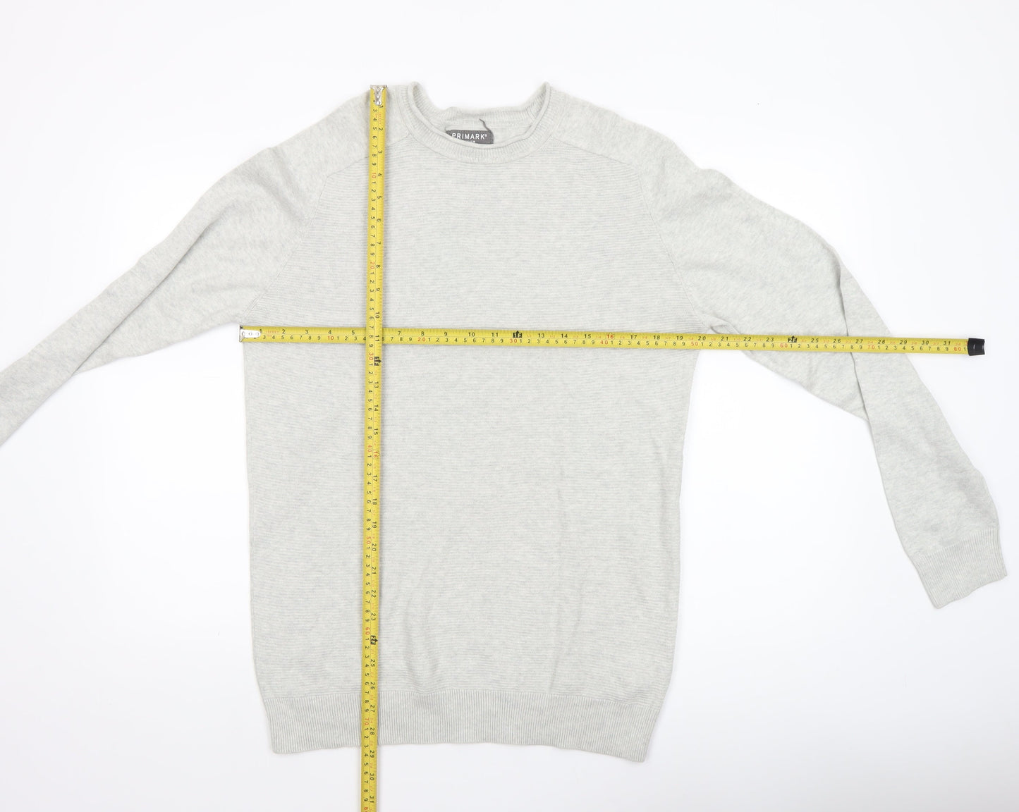 Primark Men's Grey Cotton Crew Neck Jumper Size M