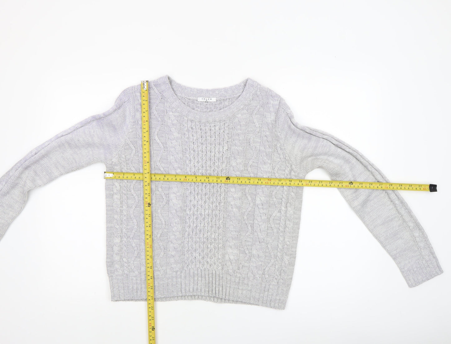COLZA Women’s Grey Cable Knit Crew Neck Jumper Size M