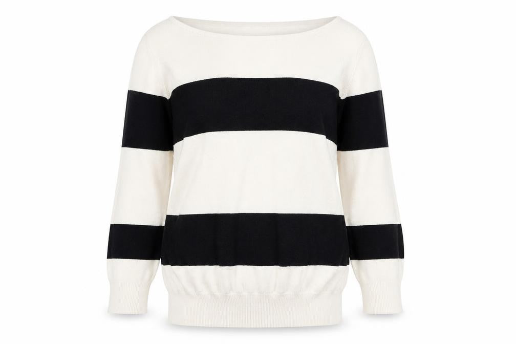 Next Women’s Petite Black White Striped Boat Neck Jumper UK 8