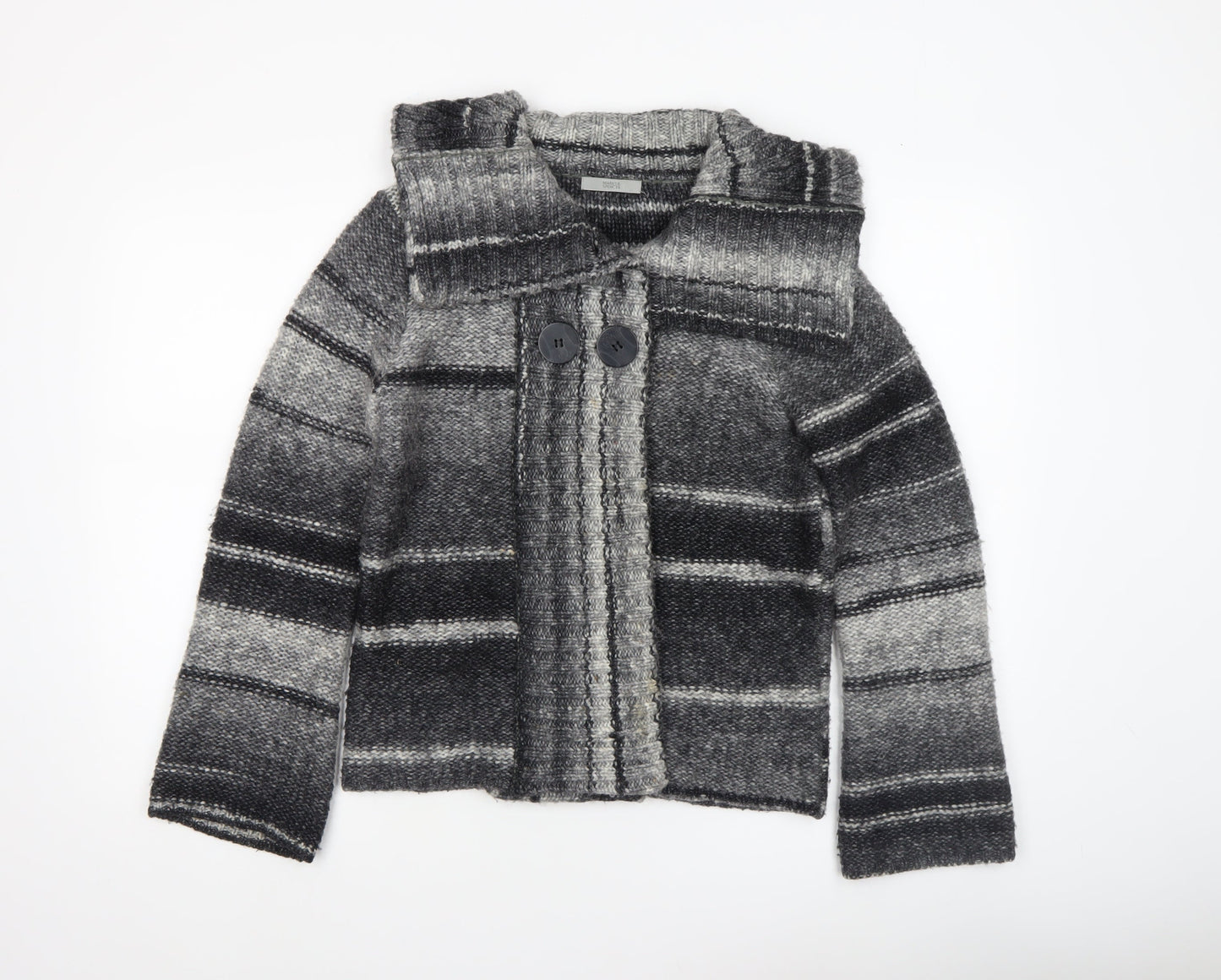 Marks and Spencer Womens Grey Striped Chunky Knit Cardigan UK 14