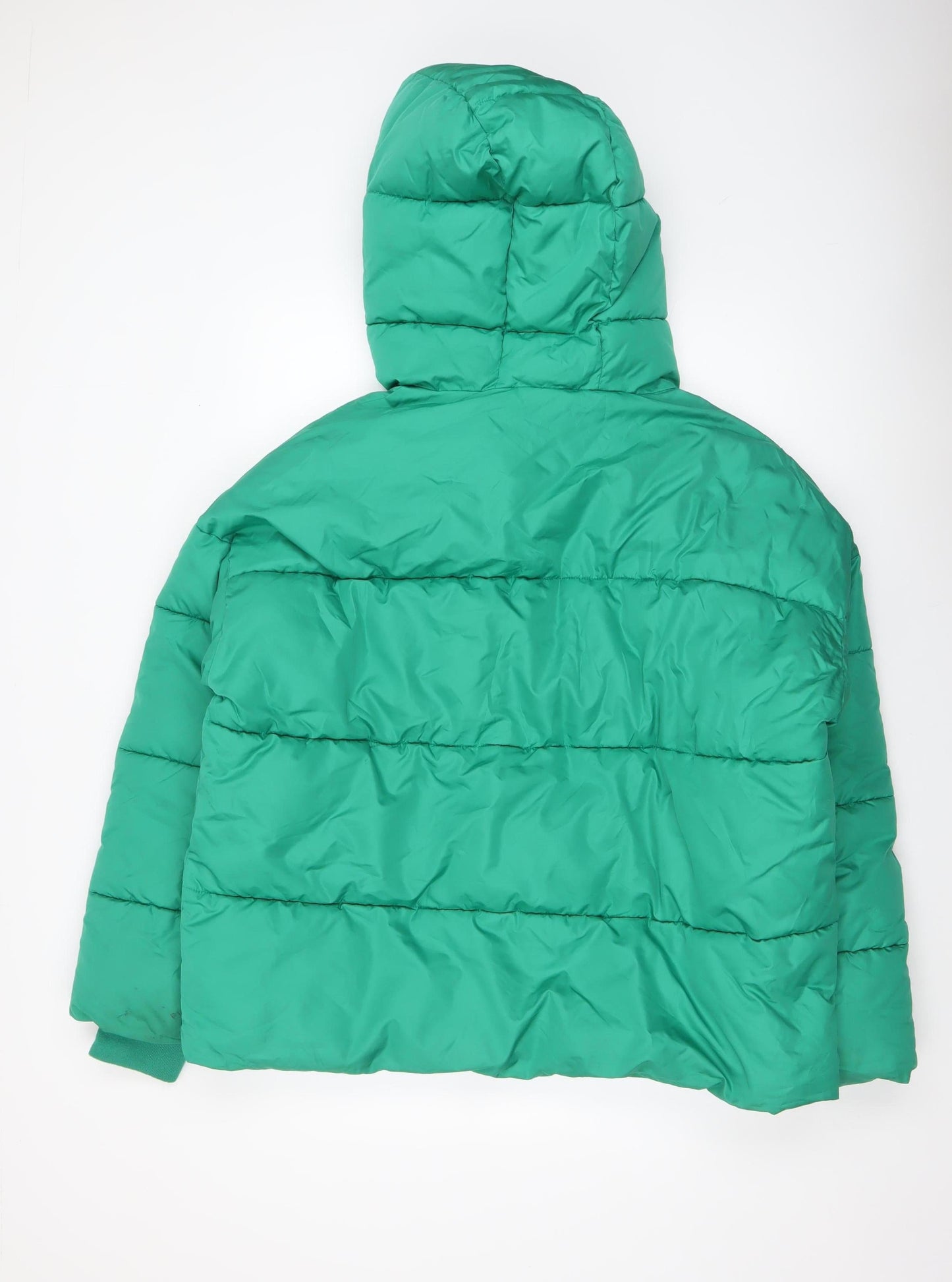 Primark Women Green L Puffer Jacket Hooded Mid-Length Winter Coat