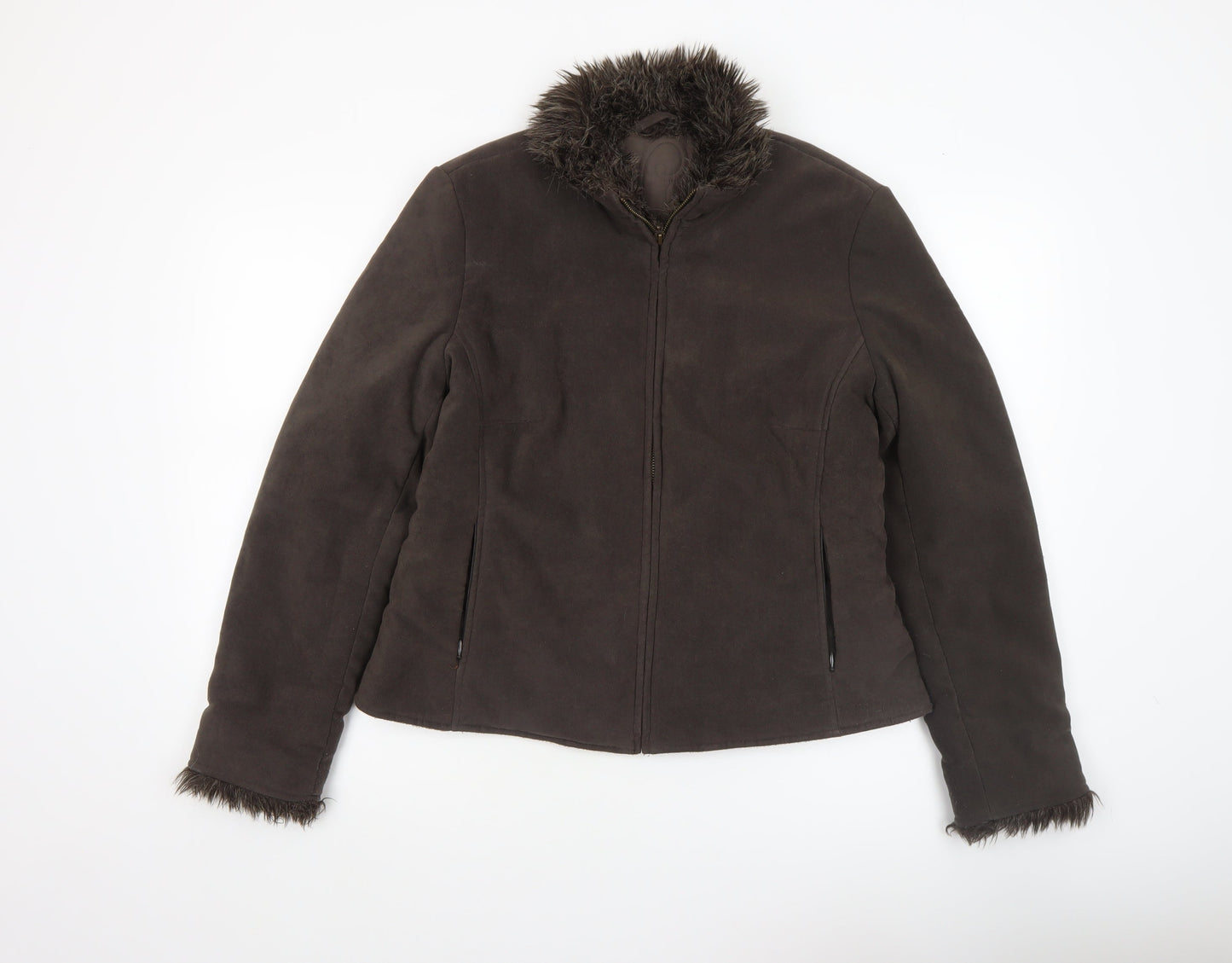 Principles Women's Brown Suede Fur Trim Jacket Size 14