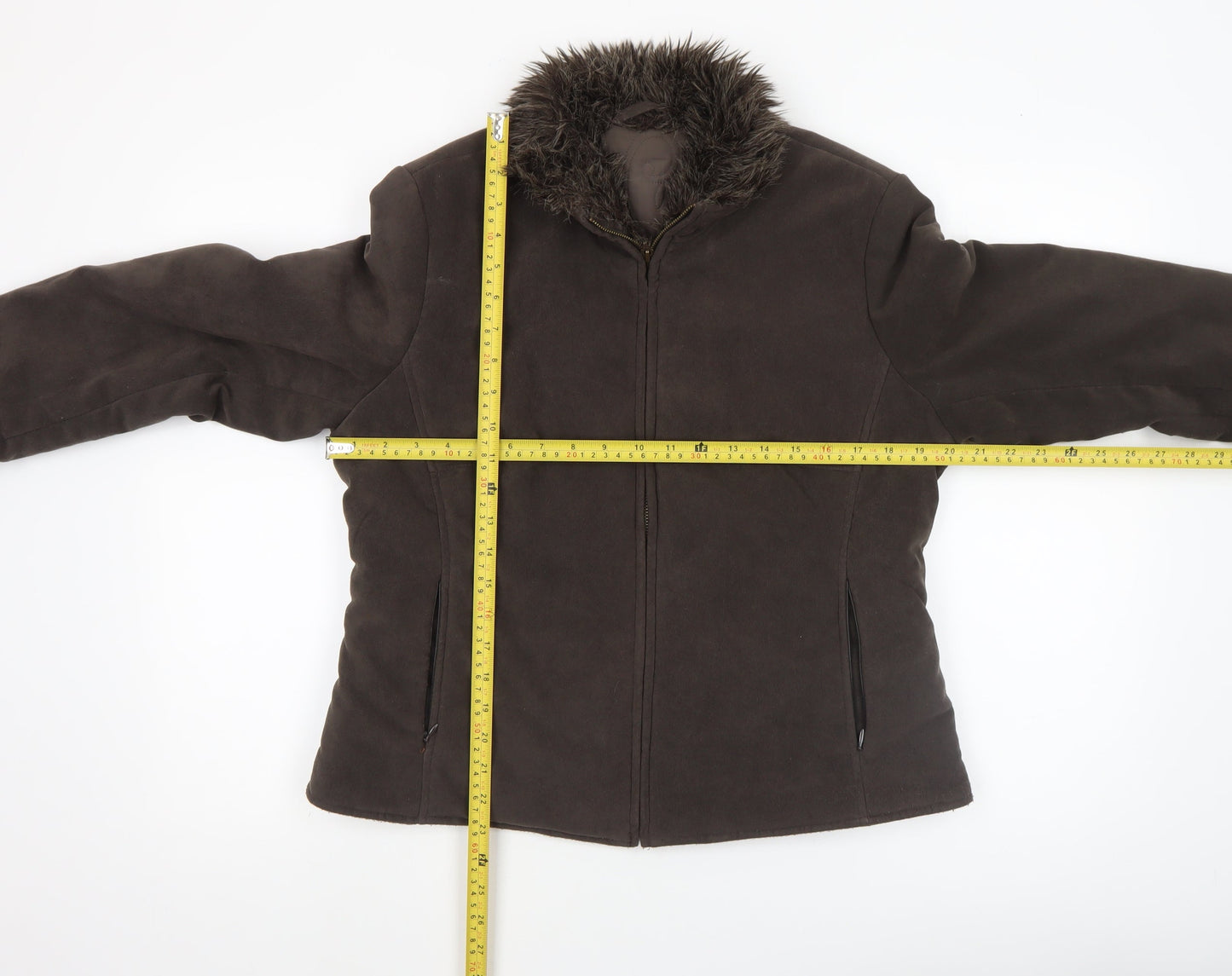 Principles Women's Brown Suede Fur Trim Jacket Size 14