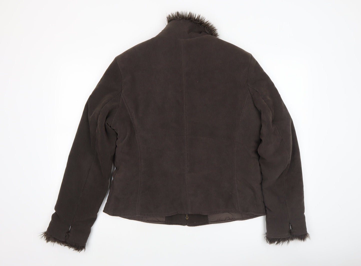 Principles Women's Brown Suede Fur Trim Jacket Size 14