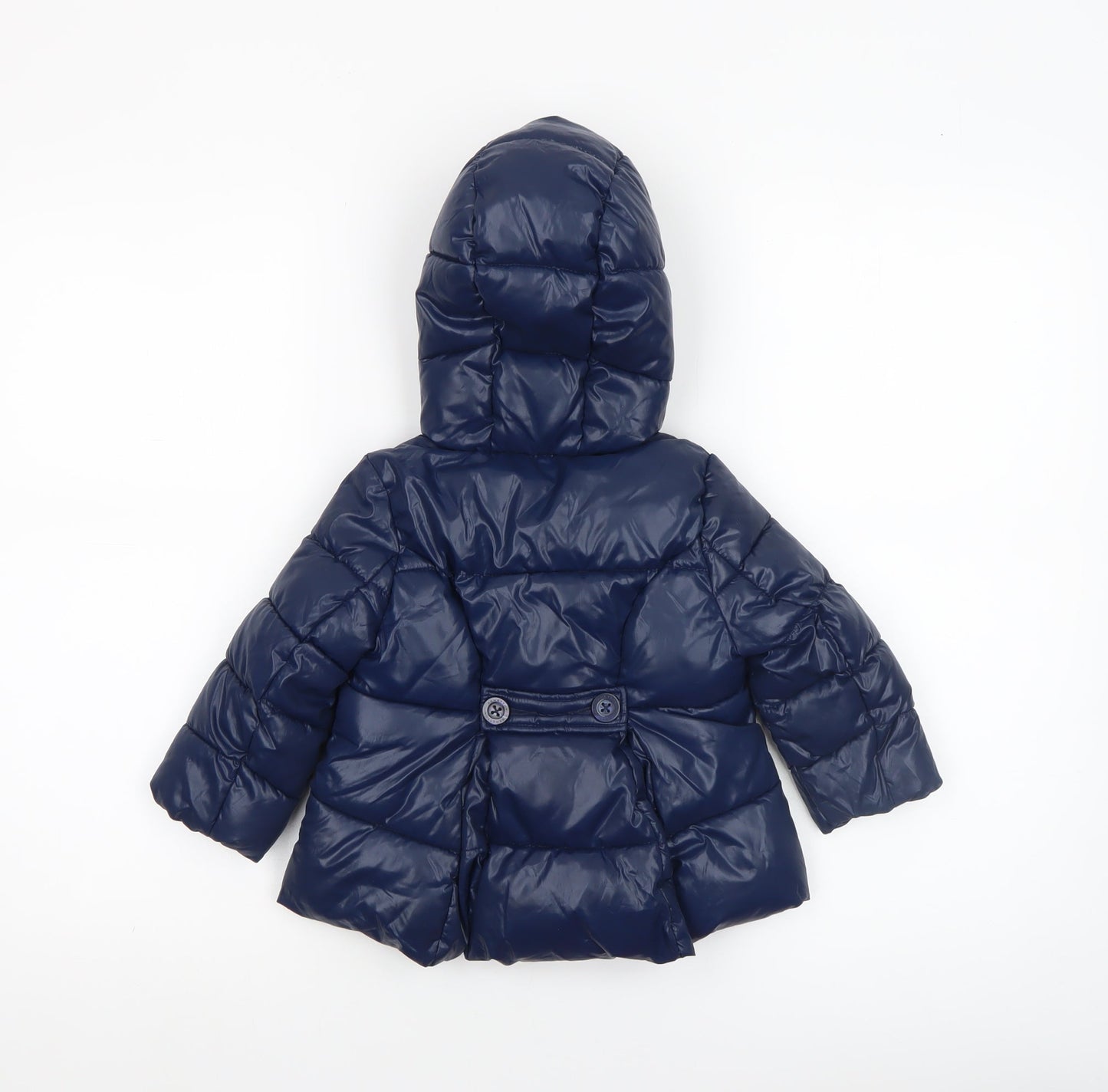 United Colors of Benetton Navy Blue Unisex Baby Puffer Jacket 12-18M Hooded Winter Coat