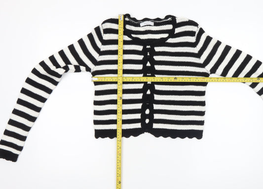 Reserved Women's Black White Striped Knit Cotton Cardigan S