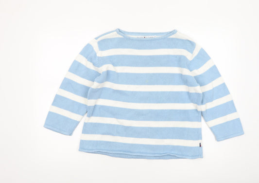 Tommy Hilfiger Women Blue White Striped Cotton Crew Neck Jumper M