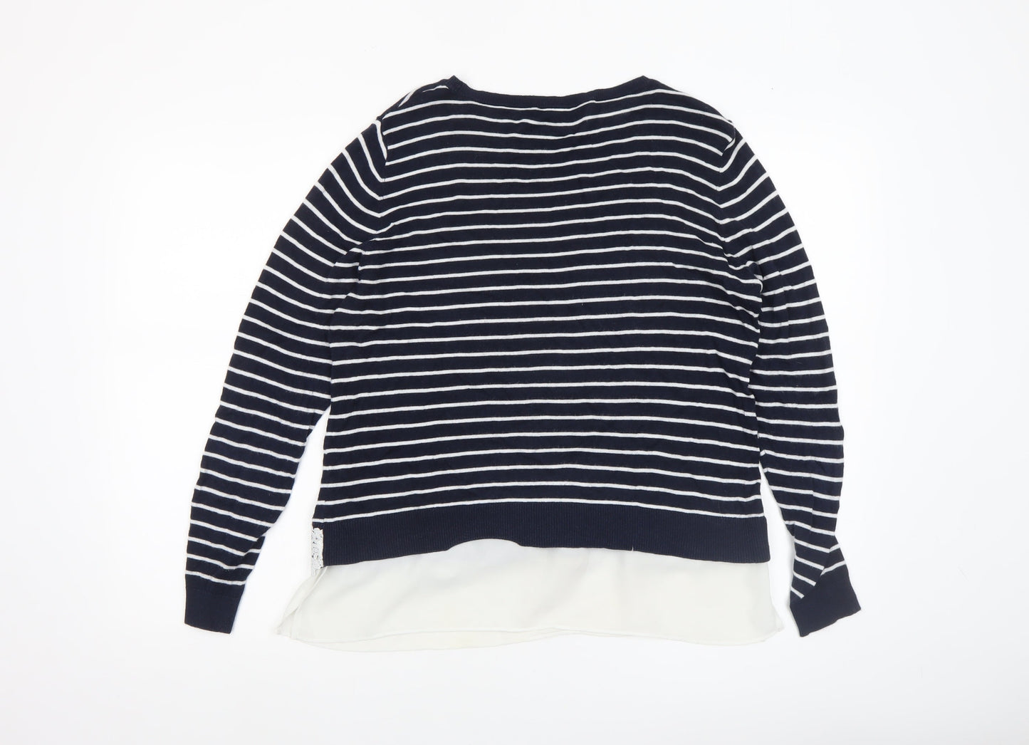 Dorothy Perkins Women's Blue Striped Lace Hem Jumper Size 14