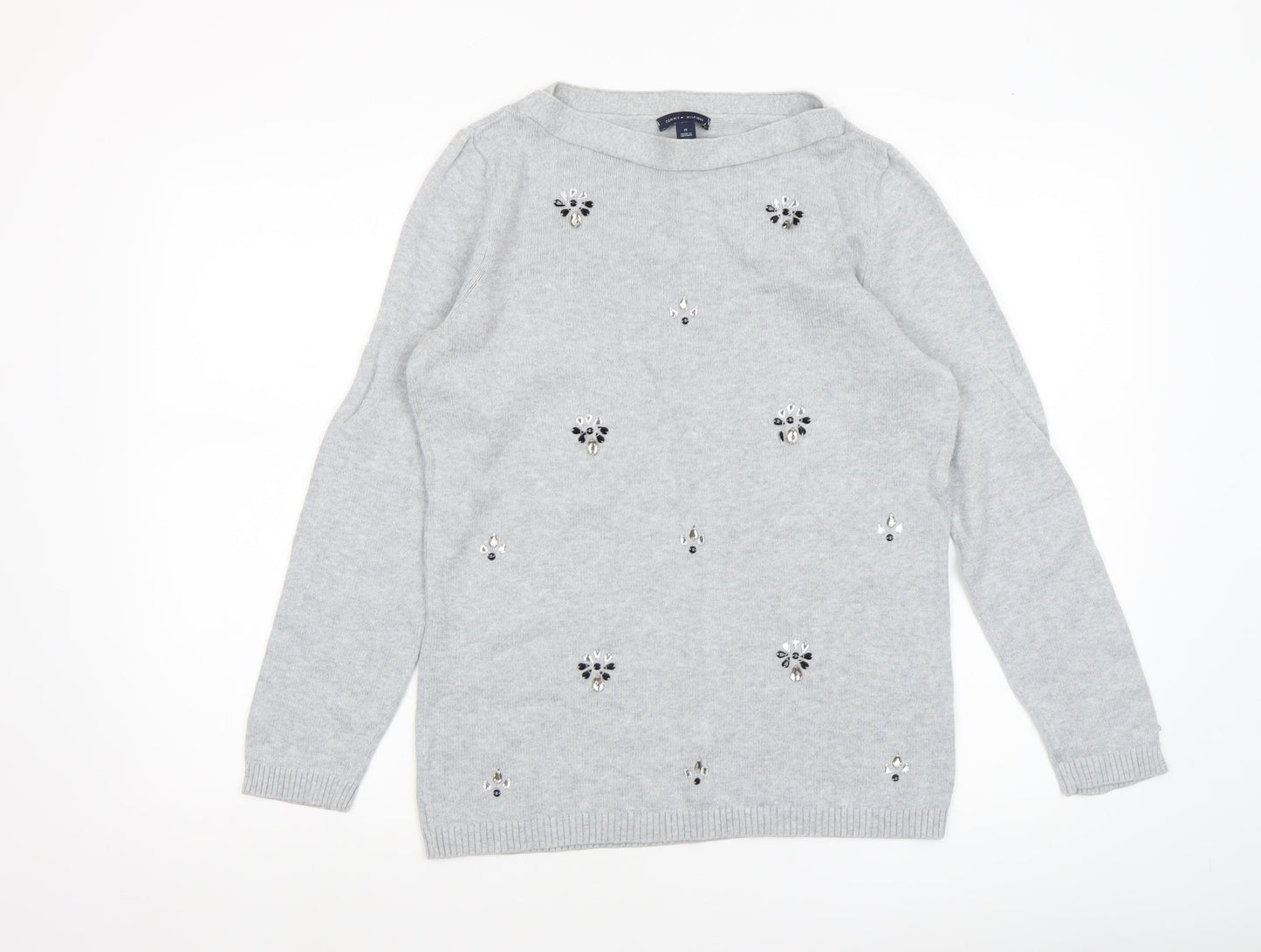 Tommy Hilfiger Women's Grey Beaded Knit Jumper Size M
