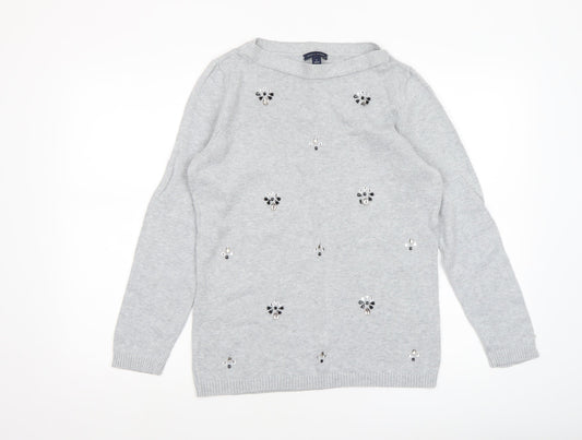Tommy Hilfiger Women's Grey Beaded Knit Jumper Size M
