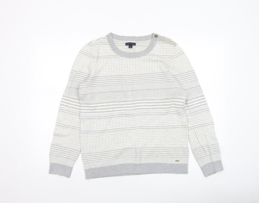 Tommy Hilfiger Women’s Grey Striped Cotton Knit Jumper M Crew Neck