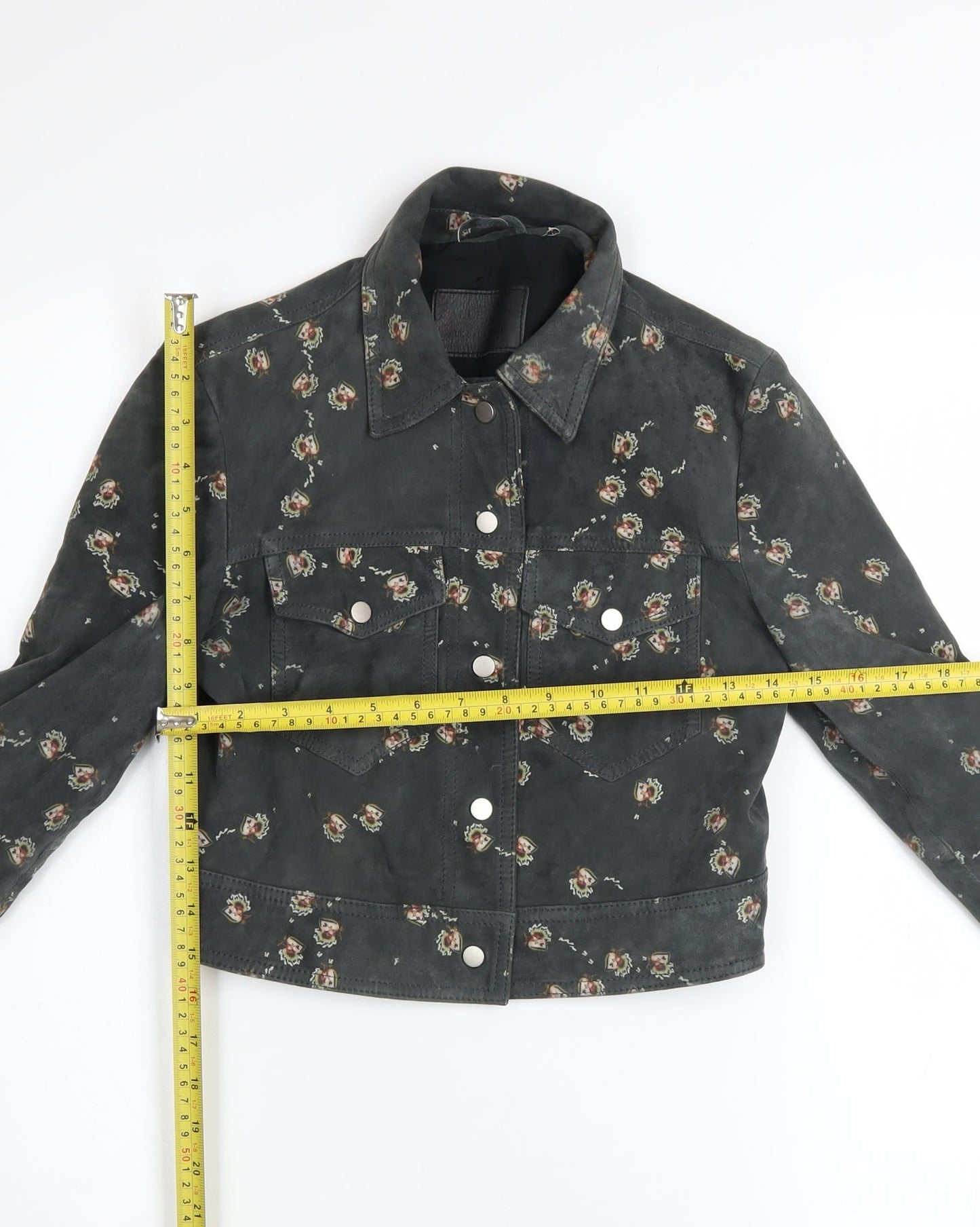 AllSaints Women’s Black Floral Lamb Leather Cropped Biker Jacket Size 6