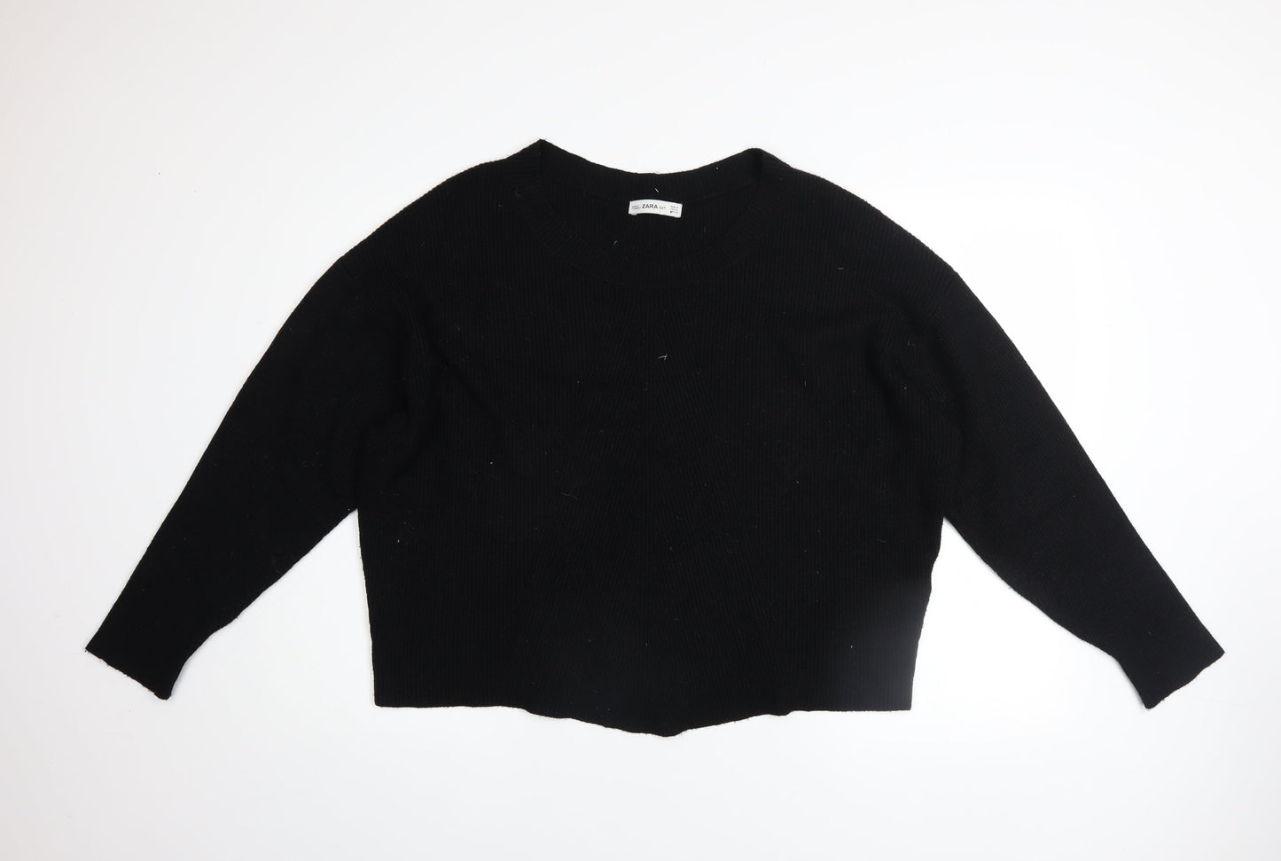 Zara Women Black Crew Neck Knit Pullover Jumper Size 12
