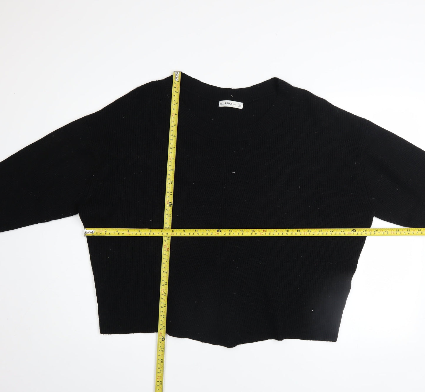 Zara Women Black Crew Neck Knit Pullover Jumper Size 12