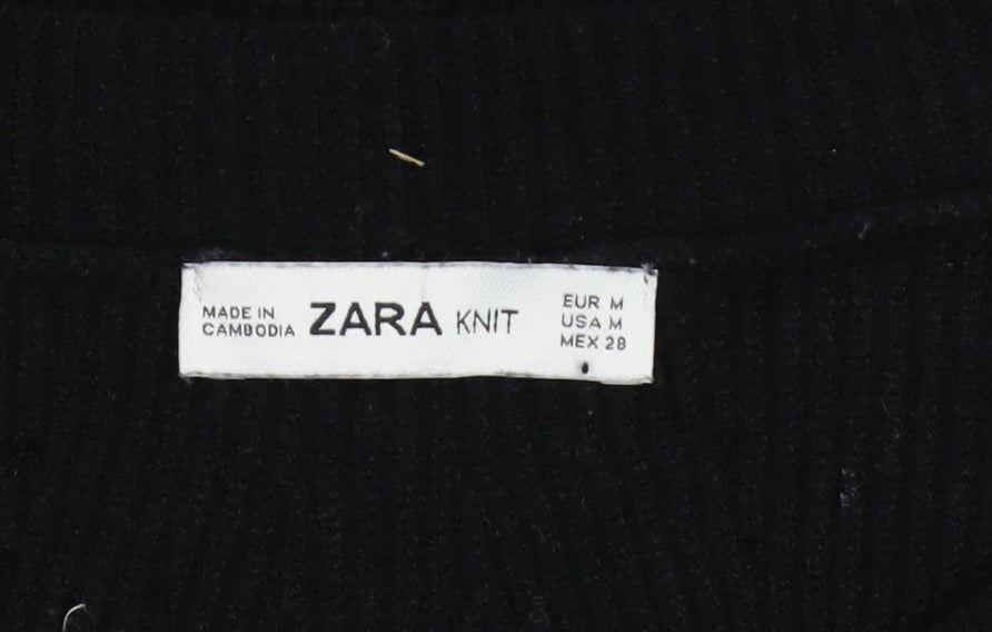 Zara Women Black Crew Neck Knit Pullover Jumper Size 12