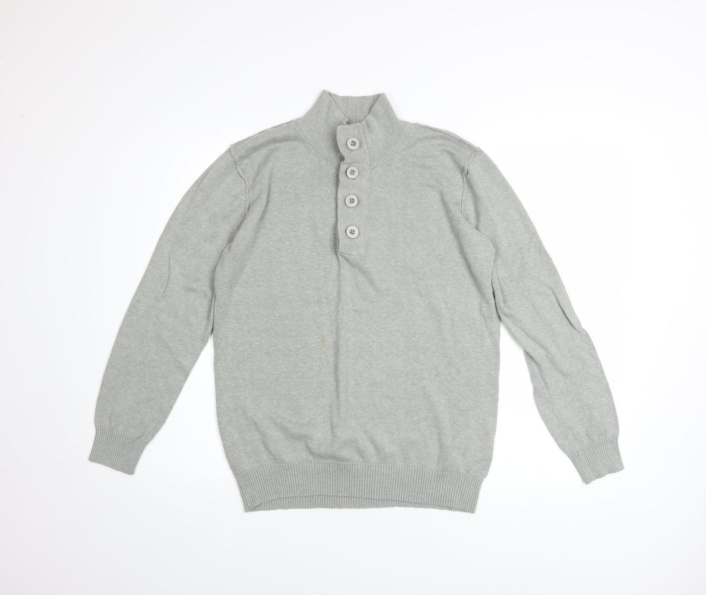 White Label Men’s Grey Henley Jumper Size S High Neck Cotton Acrylic
