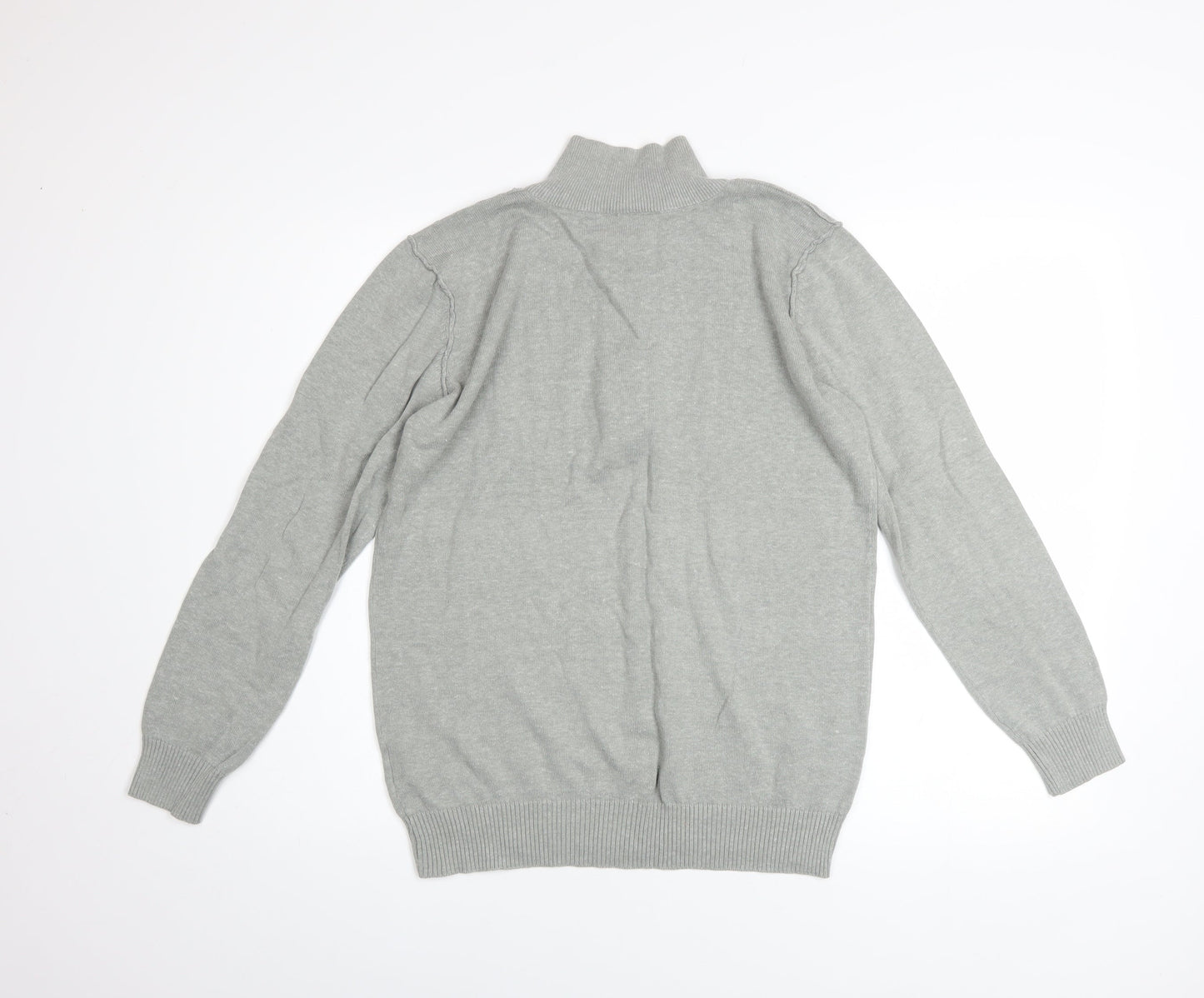 White Label Men’s Grey Henley Jumper Size S High Neck Cotton Acrylic