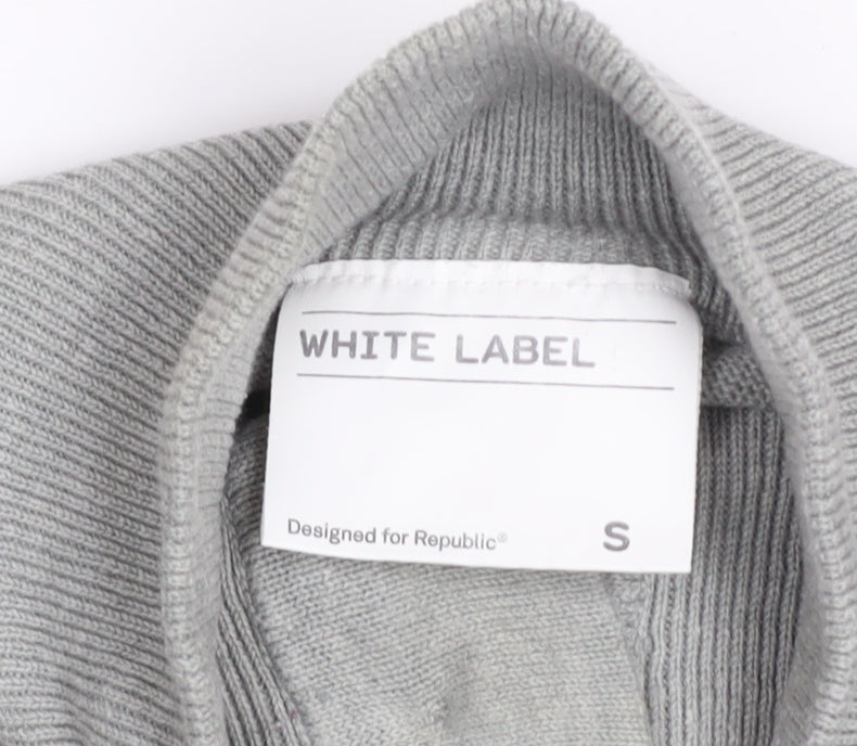 White Label Men’s Grey Henley Jumper Size S High Neck Cotton Acrylic