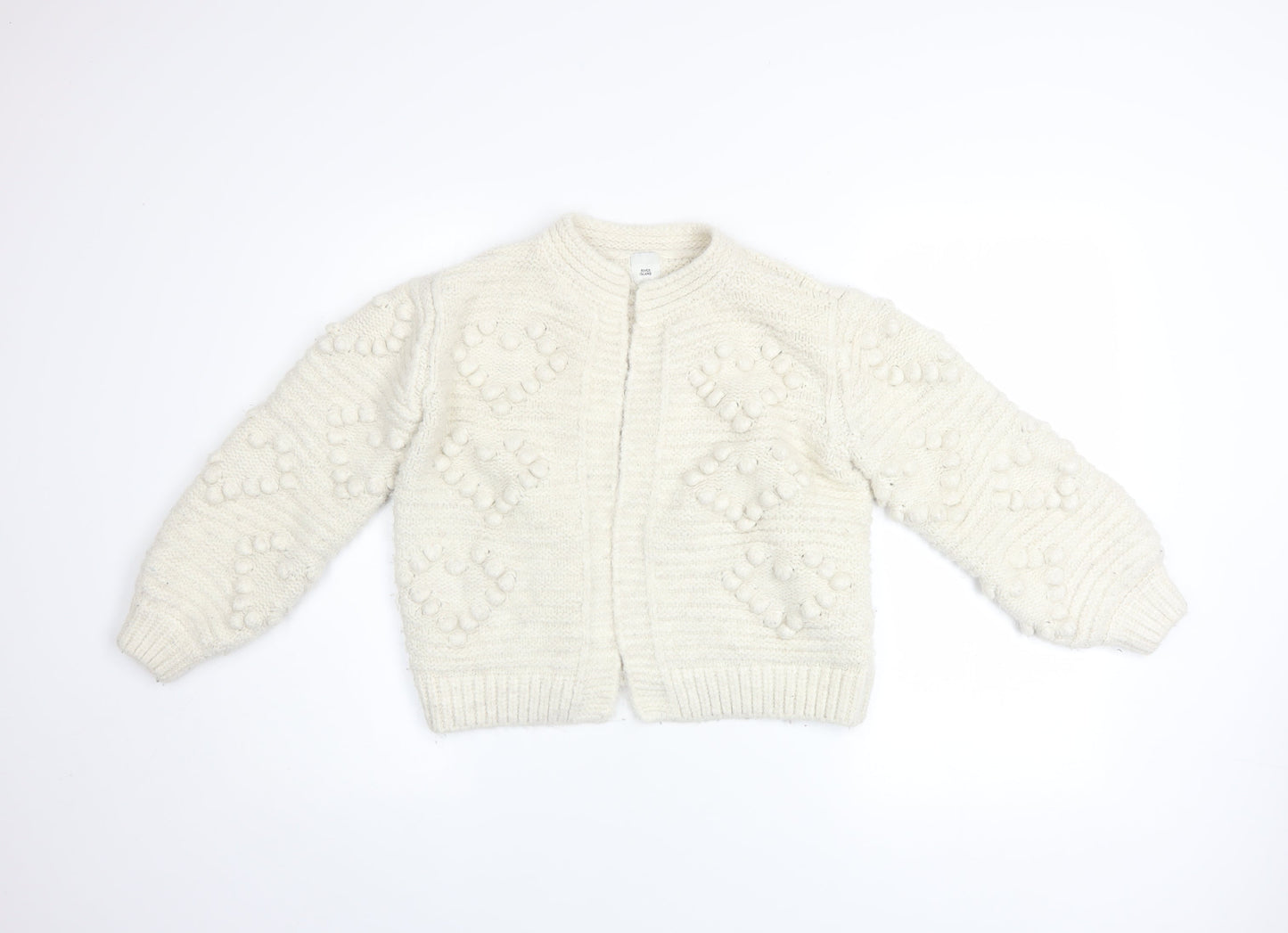 River Island Women Ivory Knit Cardigan S Balloon Sleeves Textured Bobble Jumper