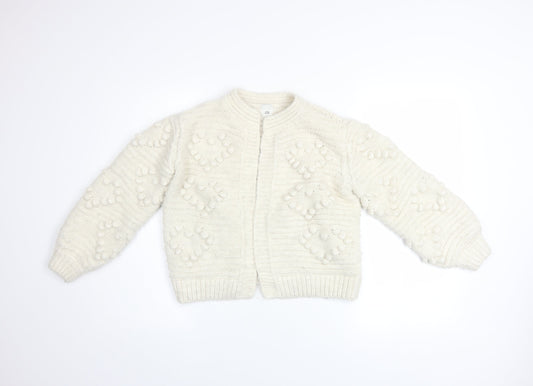 River Island Women Ivory Knit Cardigan S Balloon Sleeves Textured Bobble Jumper