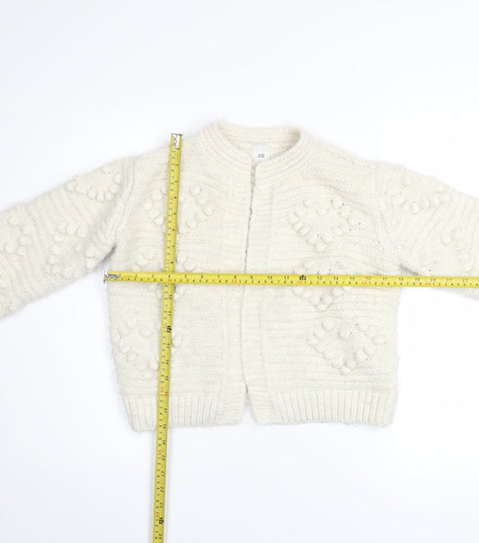 River Island Women Ivory Knit Cardigan S Balloon Sleeves Textured Bobble Jumper