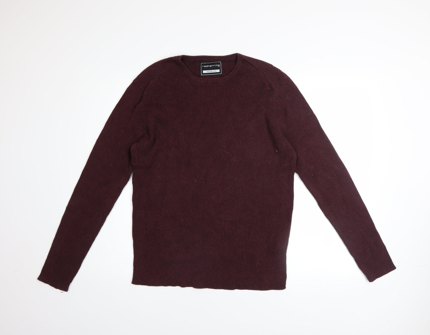 Red Herring Men's Burgundy Cotton Crew Neck Jumper Medium