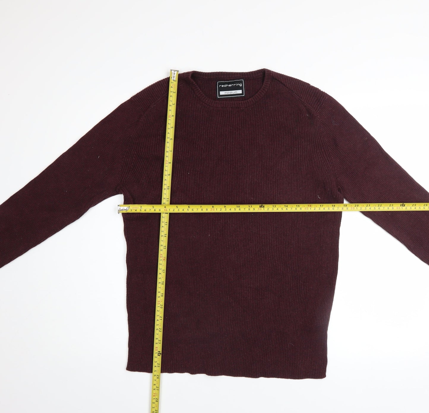 Red Herring Men's Burgundy Cotton Crew Neck Jumper Medium