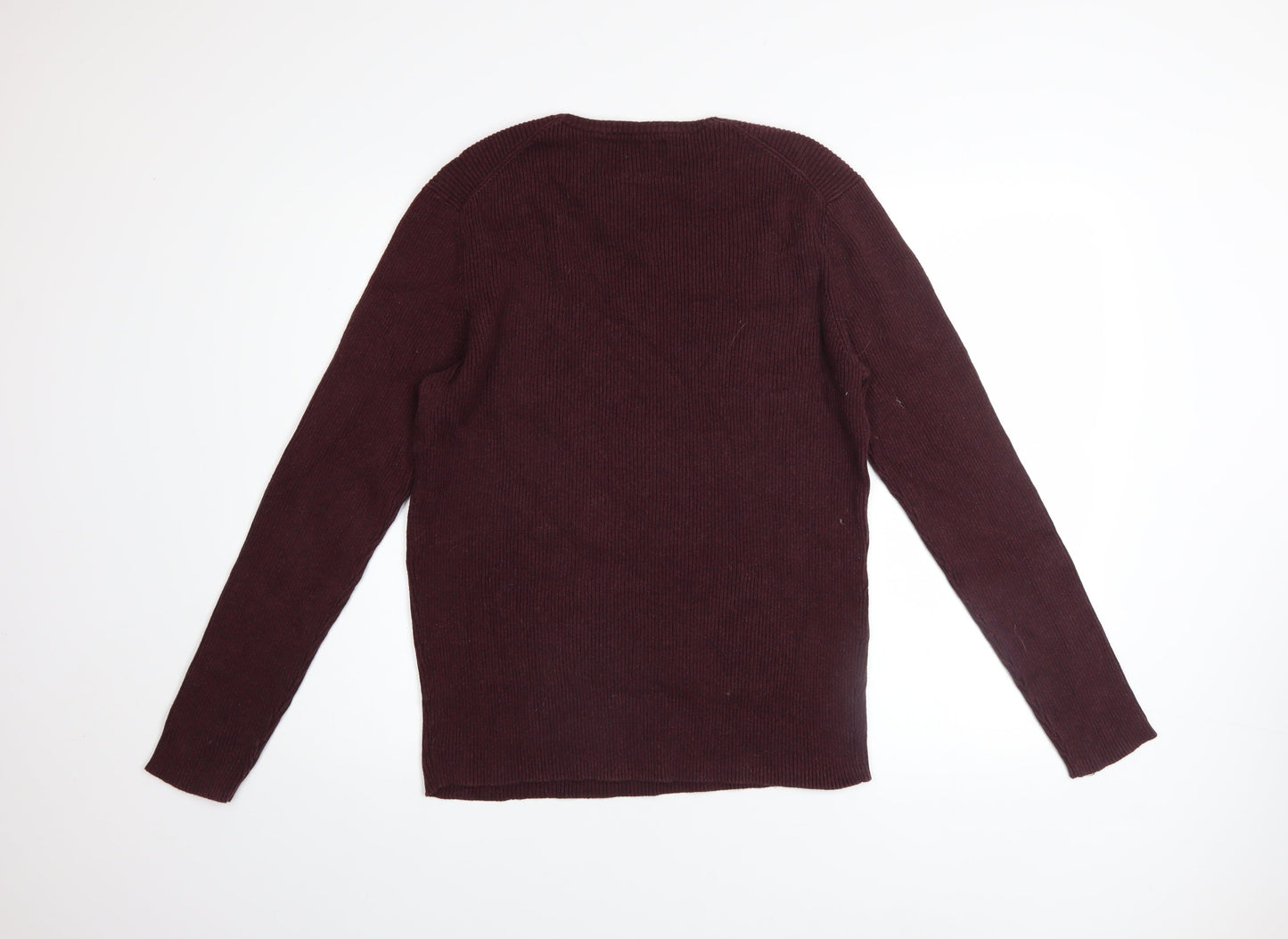 Red Herring Men's Burgundy Cotton Crew Neck Jumper Medium