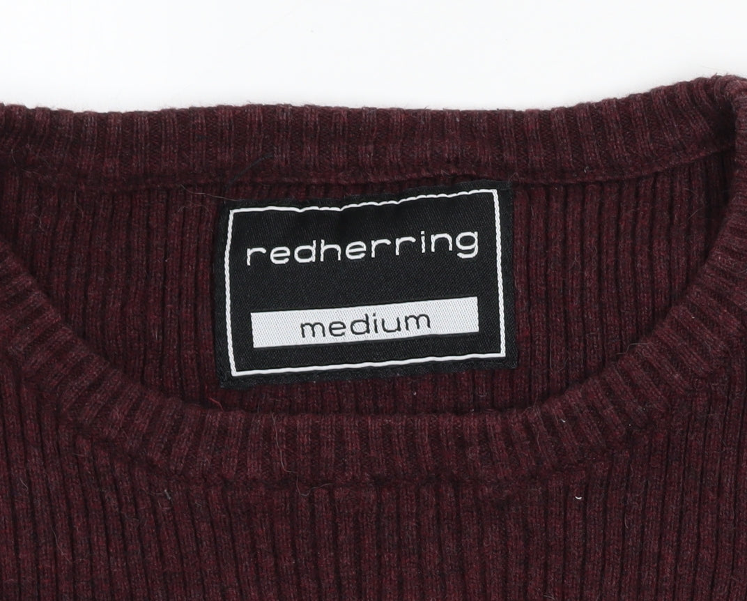 Red Herring Men's Burgundy Cotton Crew Neck Jumper Medium