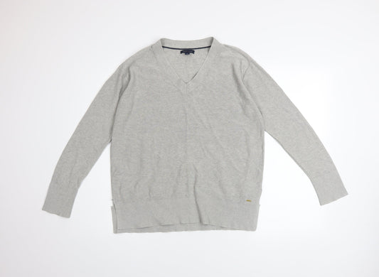 Tommy Hilfiger Men's Grey V-Neck Cotton Pullover Jumper M