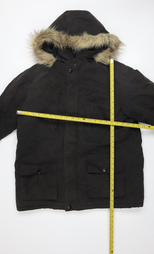 Cotton Traders Men's Black Fur Hooded Parka Jacket M