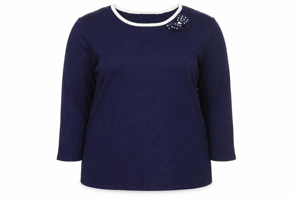 Kaleidoscope Women’s Blue Crew Neck Bow Accent 3/4 Sleeve Jumper UK 20