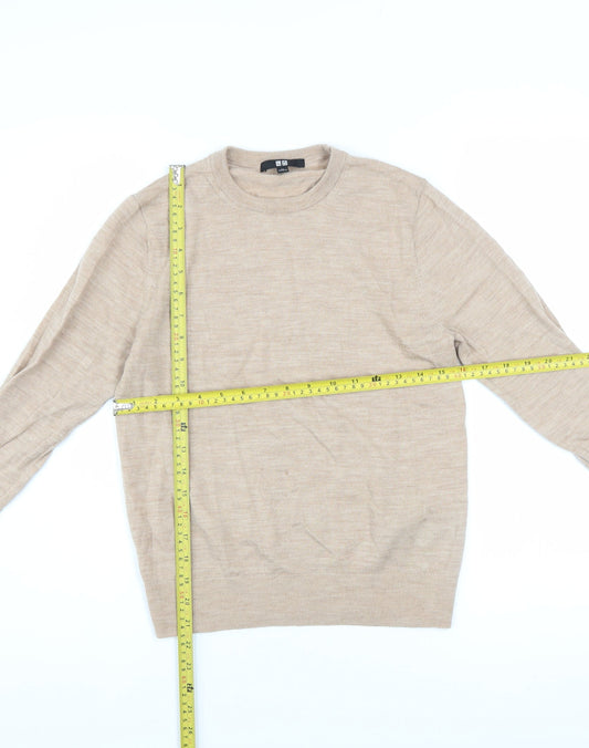 Uniqlo Women Beige 100% Wool Crew Neck Jumper XS