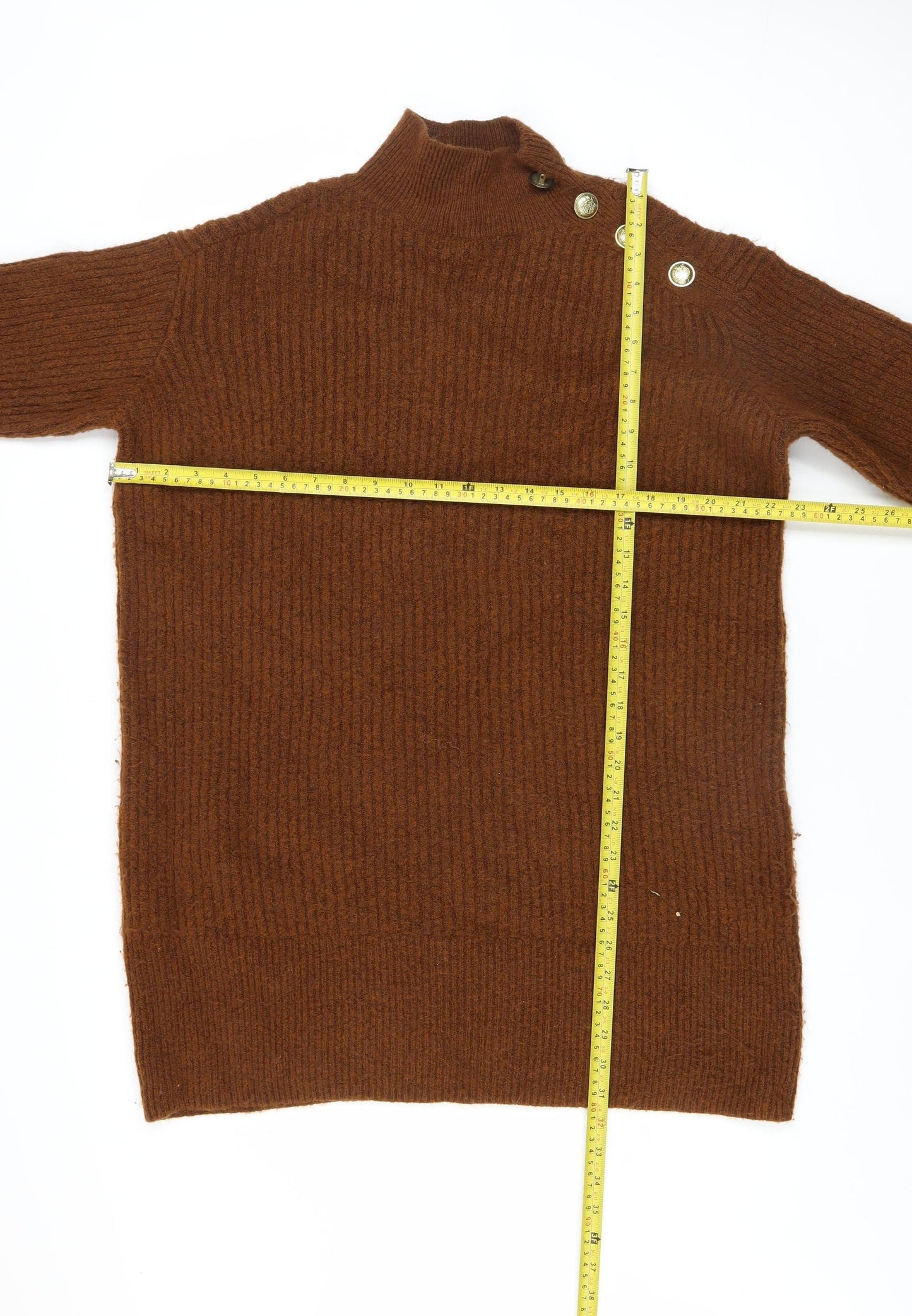 River Island Womens Brown Mock Neck Button Jumper XS