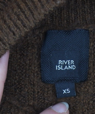 River Island Womens Brown Mock Neck Button Jumper XS