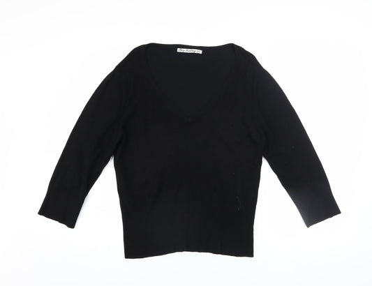 Bay Trading Womens Black V-Neck Knit Pullover Jumper Size 14