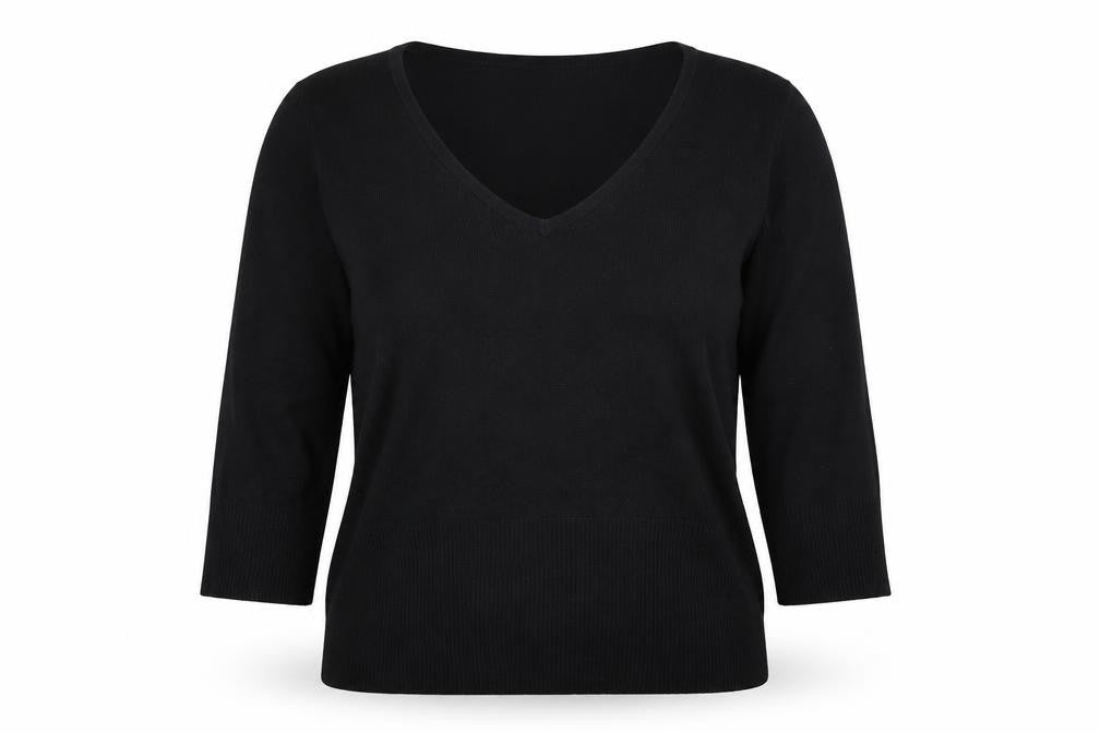 Bay Womens Black V-Neck Knit Pullover Jumper Size 14