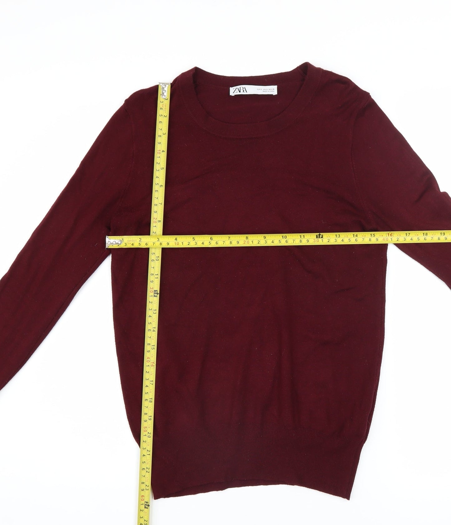 ZARA Women Red Crew Neck Long Sleeve Pullover Jumper Size S