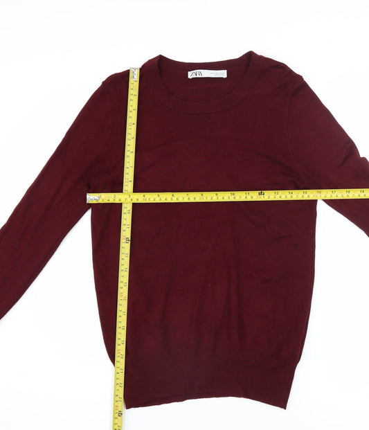 ZARA Women Red Crew Neck Long Sleeve Pullover Jumper Size S