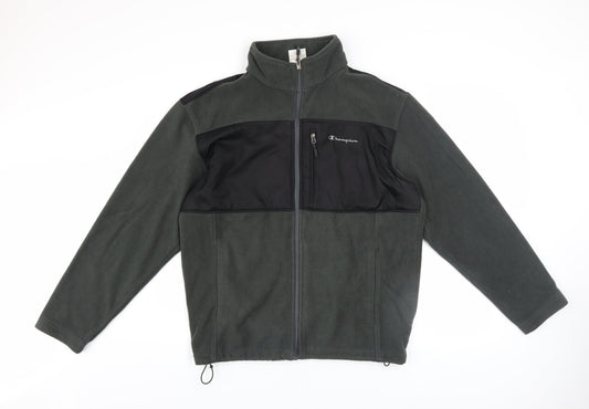 Champion Men's Grey Fleece Full Zip Jacket L Lightweight Wind Resistant