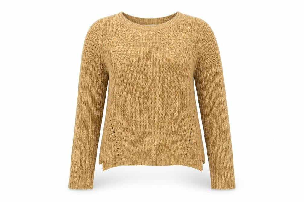 H&M Women Beige Chunky-Knit Cotton Acrylic Crew Neck Pullover Jumper XS