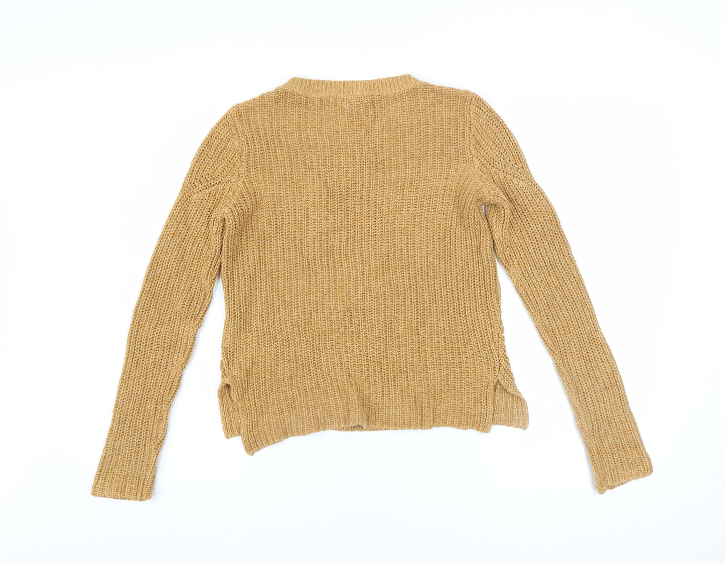 H&M Women Beige Chunky-Knit Cotton Acrylic Crew Neck Pullover Jumper XS