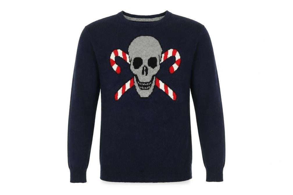 Aéropostale Men's Blue Skull Candy Cane Pullover Jumper Size S